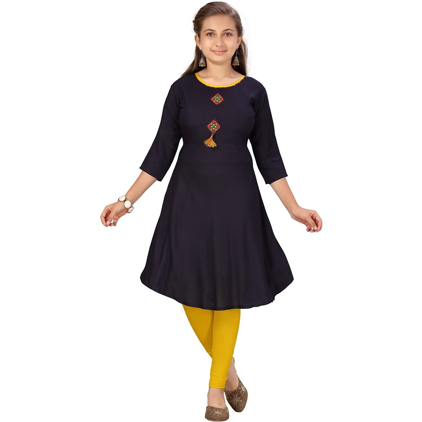 Aarika Girl's Cotton Regular Shirt (NV-KURTI-9706_Navy Blue
