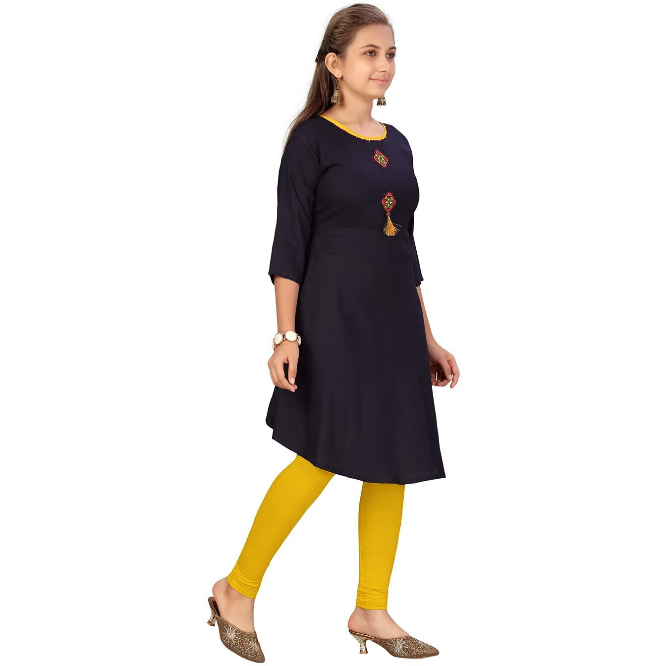 Aarika Girl's Cotton Regular Shirt (NV-KURTI-9706_Navy Blue