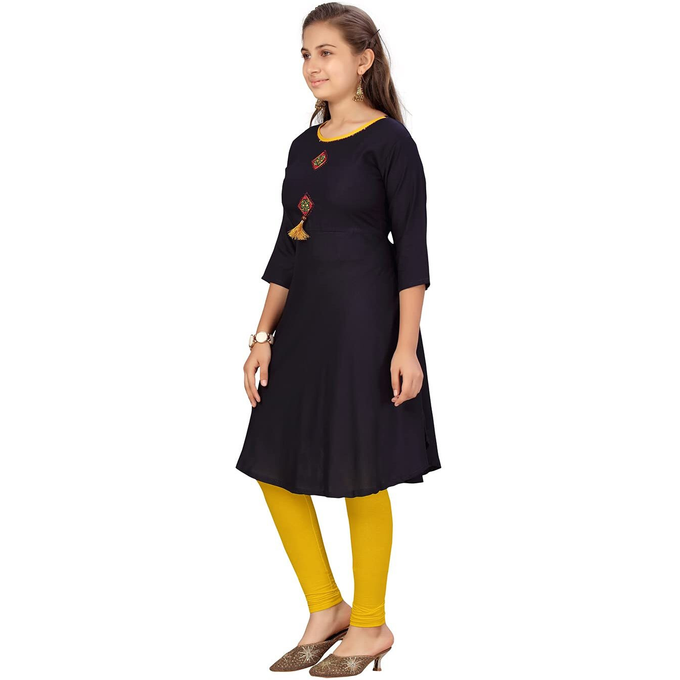 Aarika Girl's Cotton Regular Shirt (NV-KURTI-9706_Navy Blue