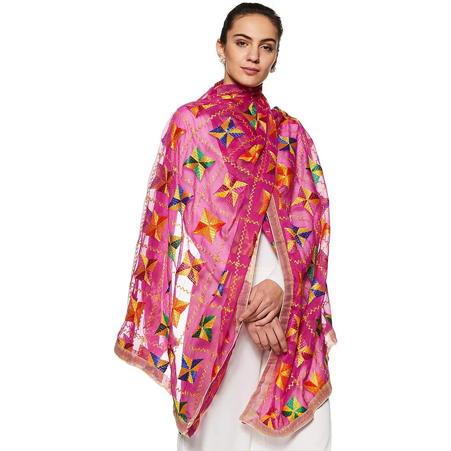 Weavers Villa Women's Phulkari Dupatta (Pink, 2.25 Mtrs)