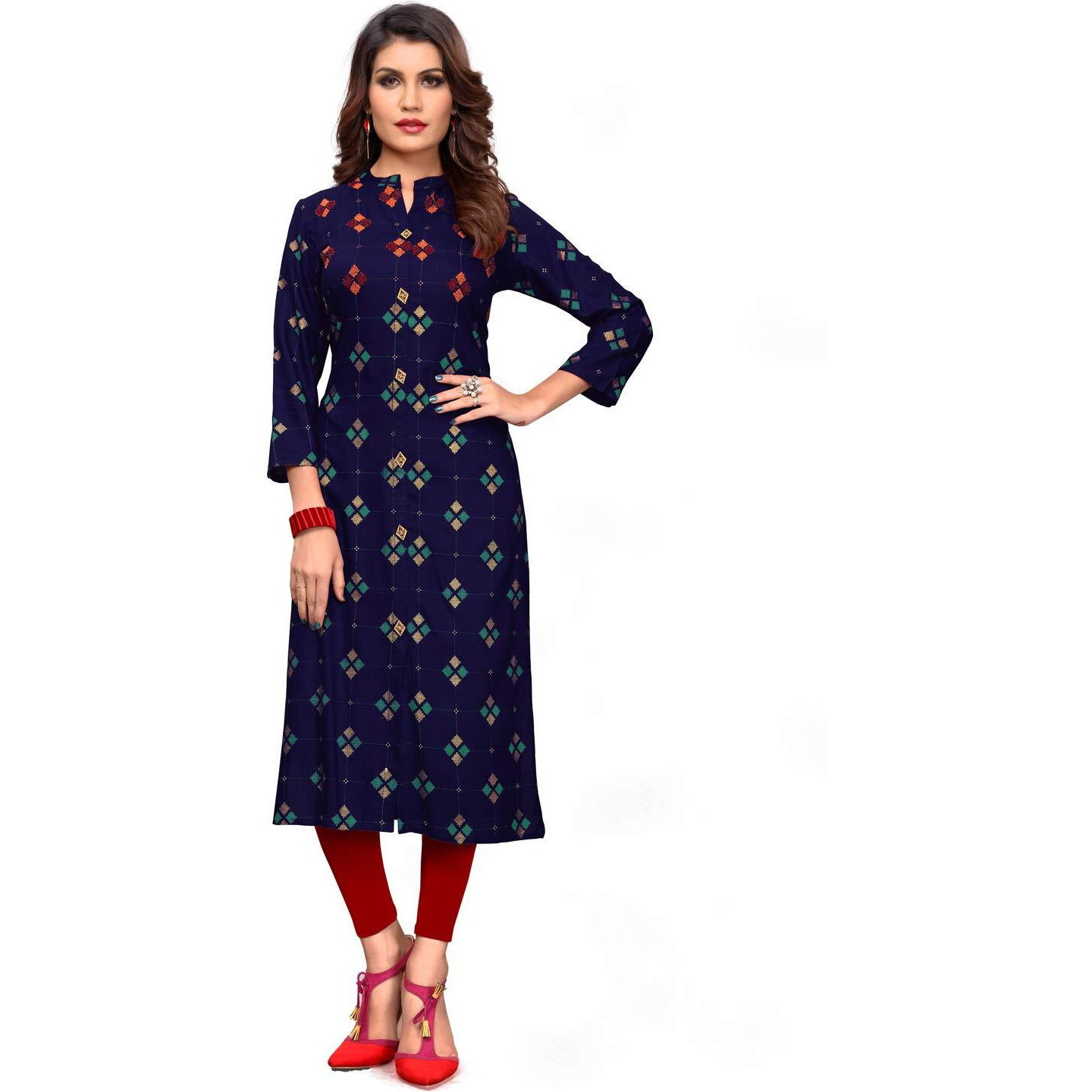 Vbuyz Women's Rayon Printed Stitched Straight Blue Stylish Kurta Set| Kurta for Women Kurta for Women | Kurta for Women Cotton | Stylish Kurta | Festival kuratis