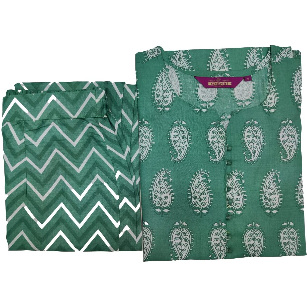 ANNI DESIGNER Women's Cotton Blend Printed Straight Kurta with Pant (Jugnu Green_XL_Green_X-Large)