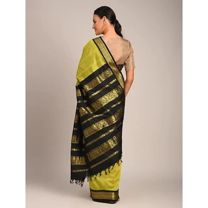 Flosive Women's Kanjivaram Pure Zari Woven Soft Silk Saree With Blouse Piece (MIX (PARROT)