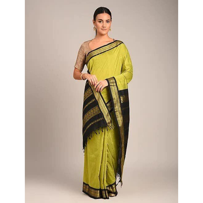 Flosive Women's Kanjivaram Pure Zari Woven Soft Silk Saree With Blouse Piece (MIX (PARROT)