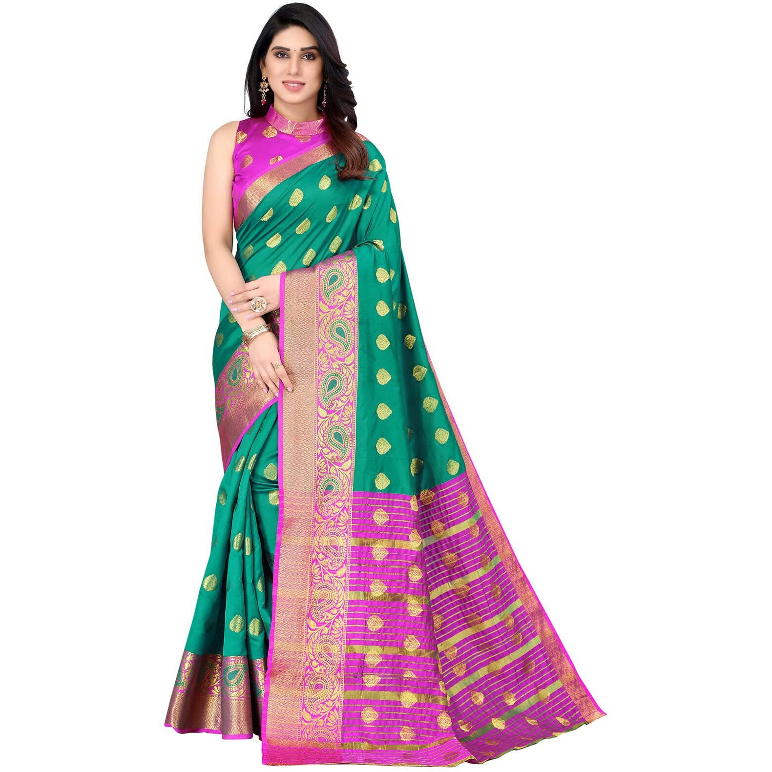 Satrani Women's Knit Silk Blend Saree (2568S956A_Green6)