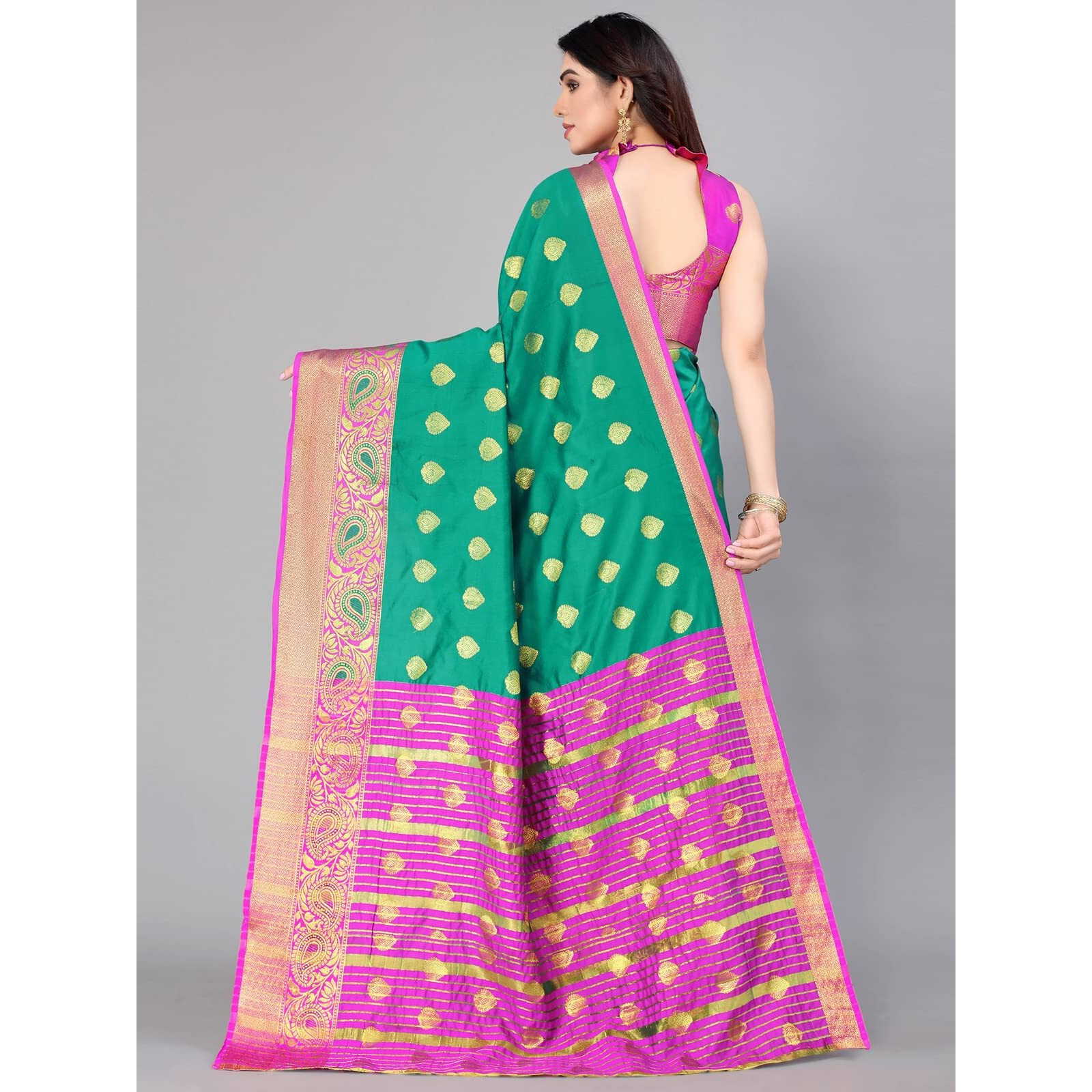 Satrani Women's Knit Silk Blend Saree (2568S956A_Green6)