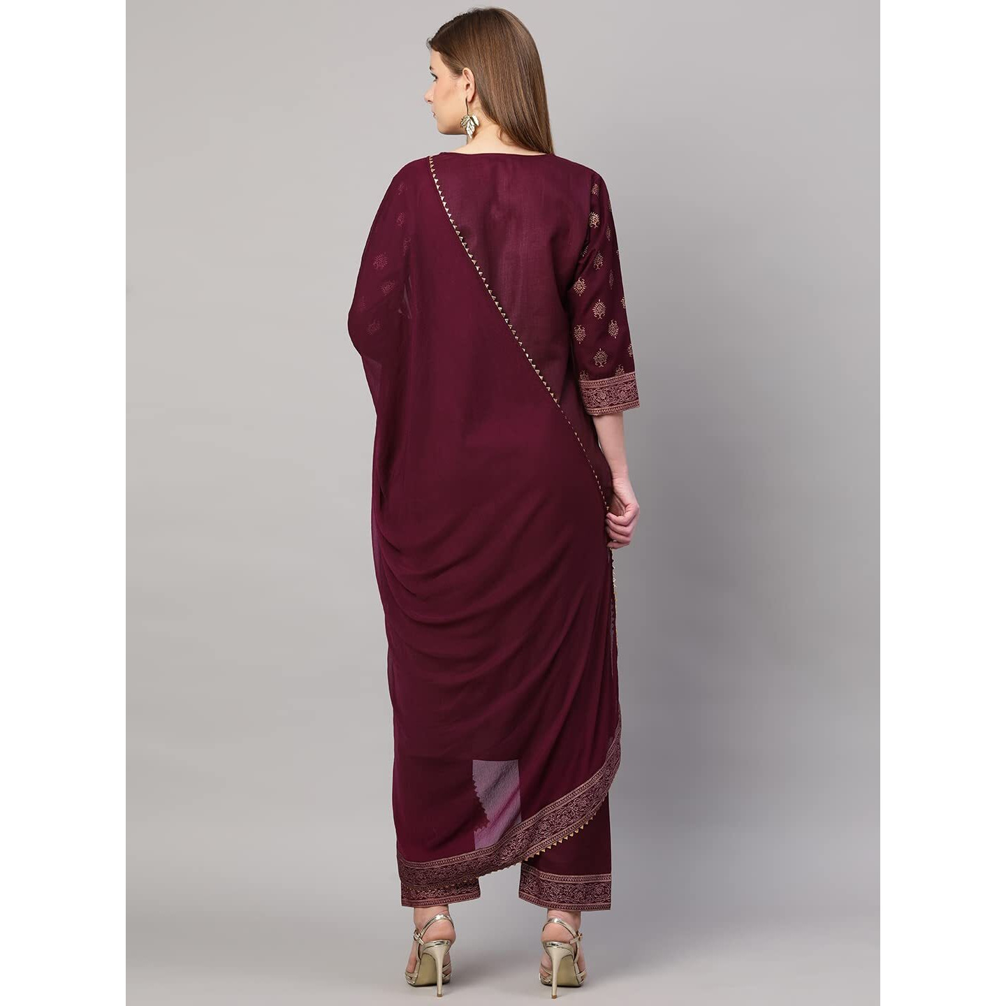 ANNI DESIGNER Women's Cotton Straight Kurta with Pant & Dupatta (KPTD-COT-10132-Maroon_L_Maroon_Large)