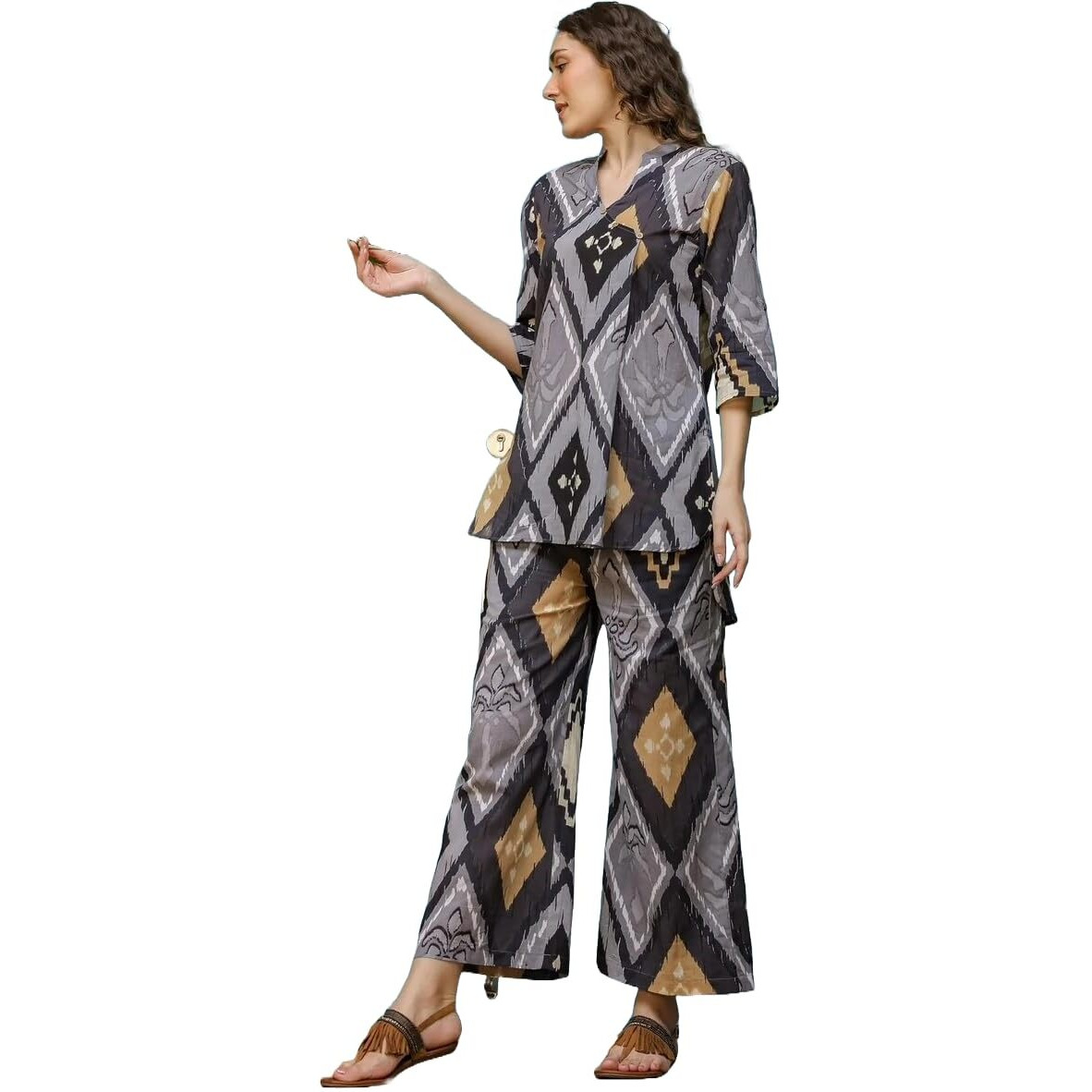 KLOSIA Women Kurta Set for Women | Co-ords Set | Kurta Pant Set | Coordinate Set | Summer Suit | Printed Short Kurti with Pant Set | (Small) Black