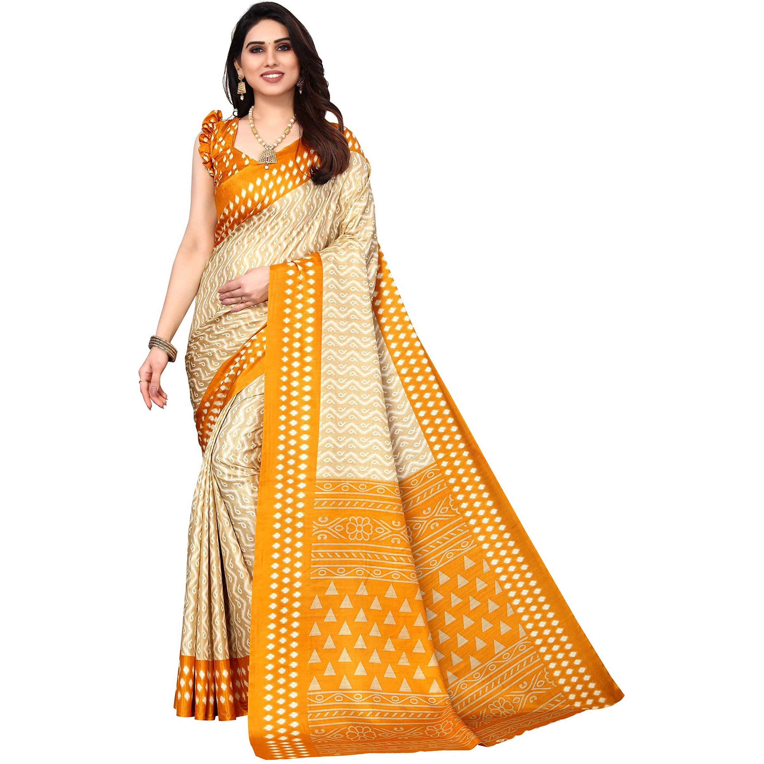 Bee M Pee Designer Silk Cotton Blend (Fancy Party Stylish Sarees for Women_Mustard)