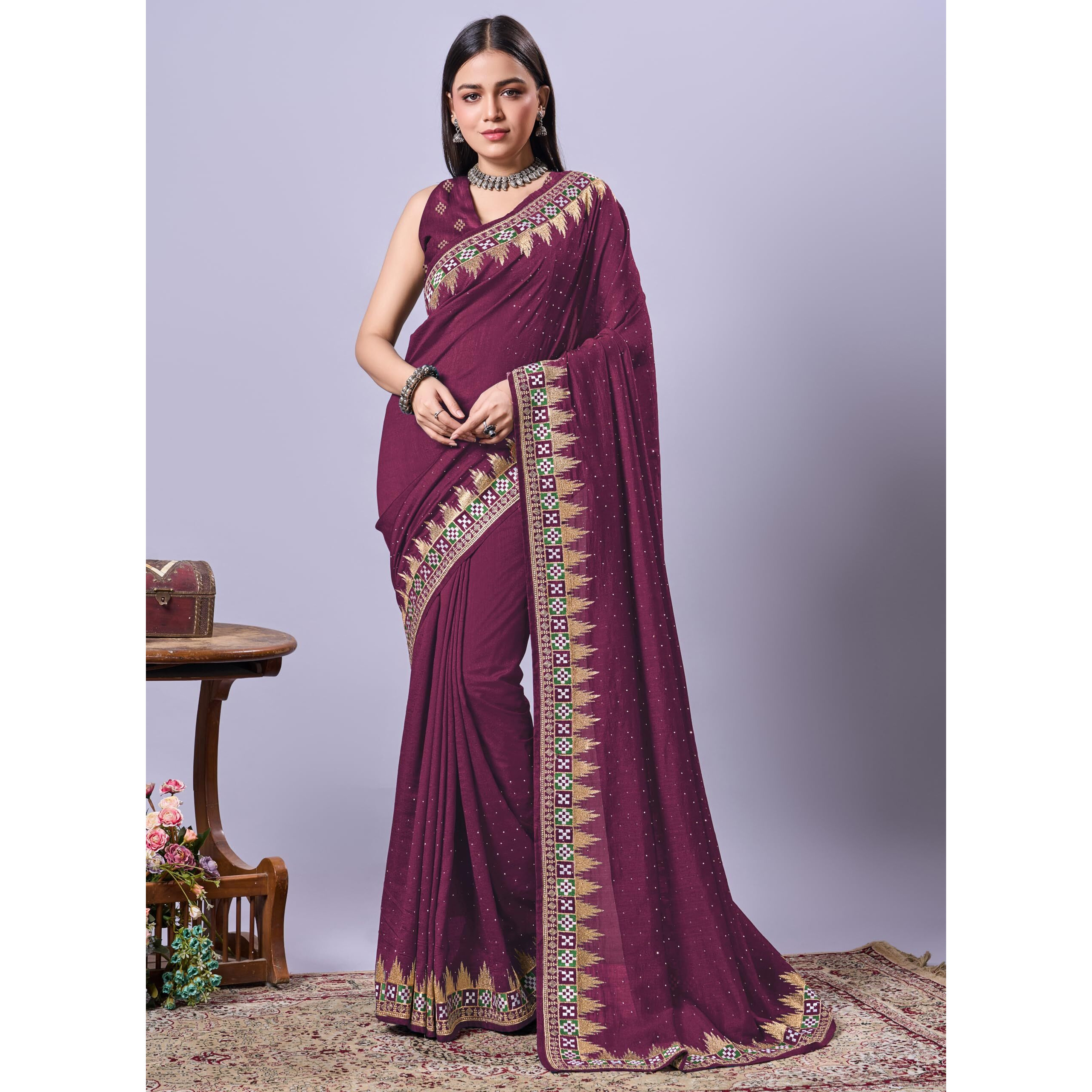 Jaanvi fashion Women's Pasapalli Design Sambalpuri Silk Saree with Swarovski Work & Blouse Piece (pasapalli-dhruv-purple)