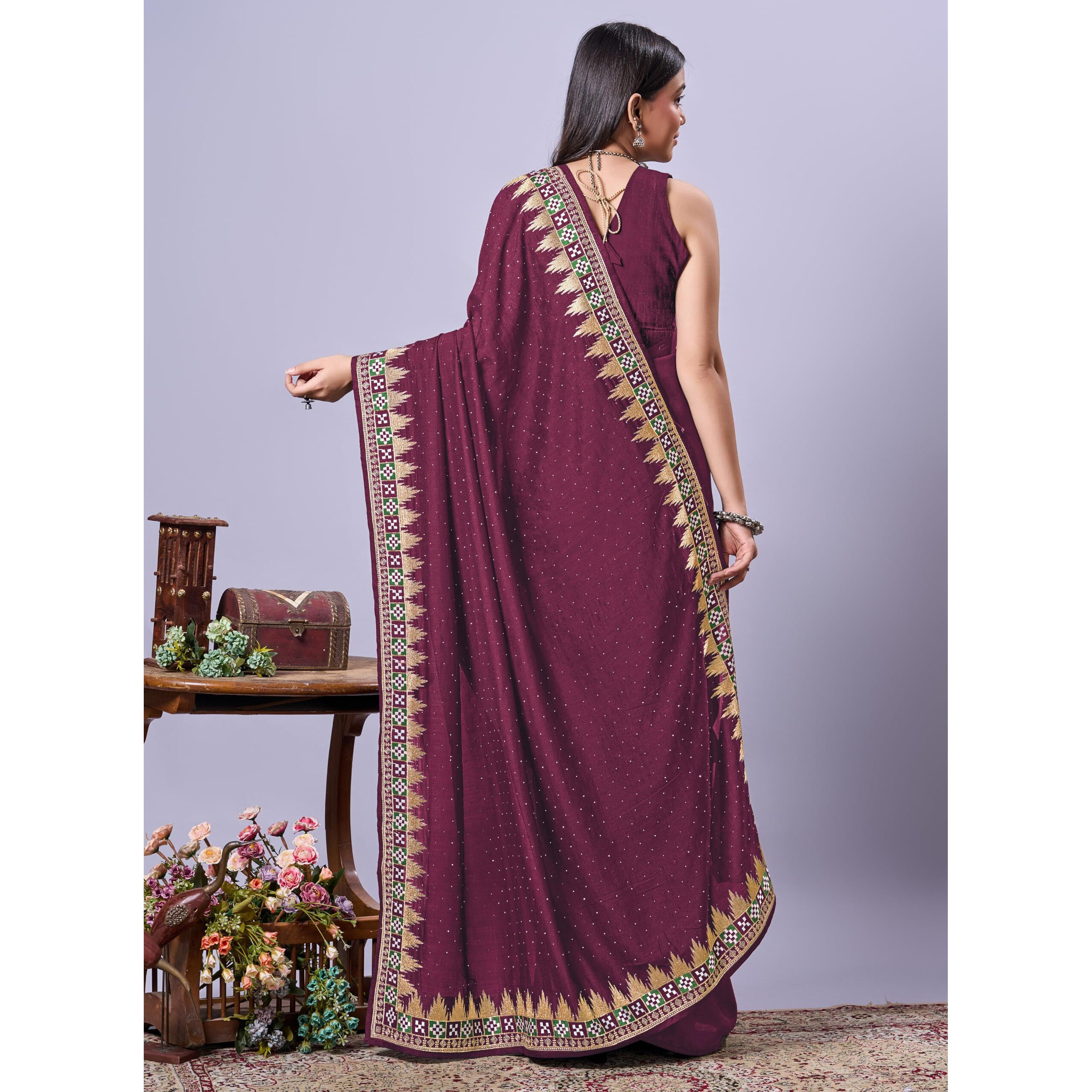 Jaanvi fashion Women's Pasapalli Design Sambalpuri Silk Saree with Swarovski Work & Blouse Piece (pasapalli-dhruv-purple)