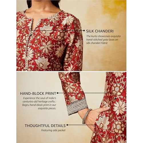 Amazon Brand - Myx Women's Silk Blend Salwar Suit (SS24-MYX-SGN-SKD-10_Red Floral Bagru_S)