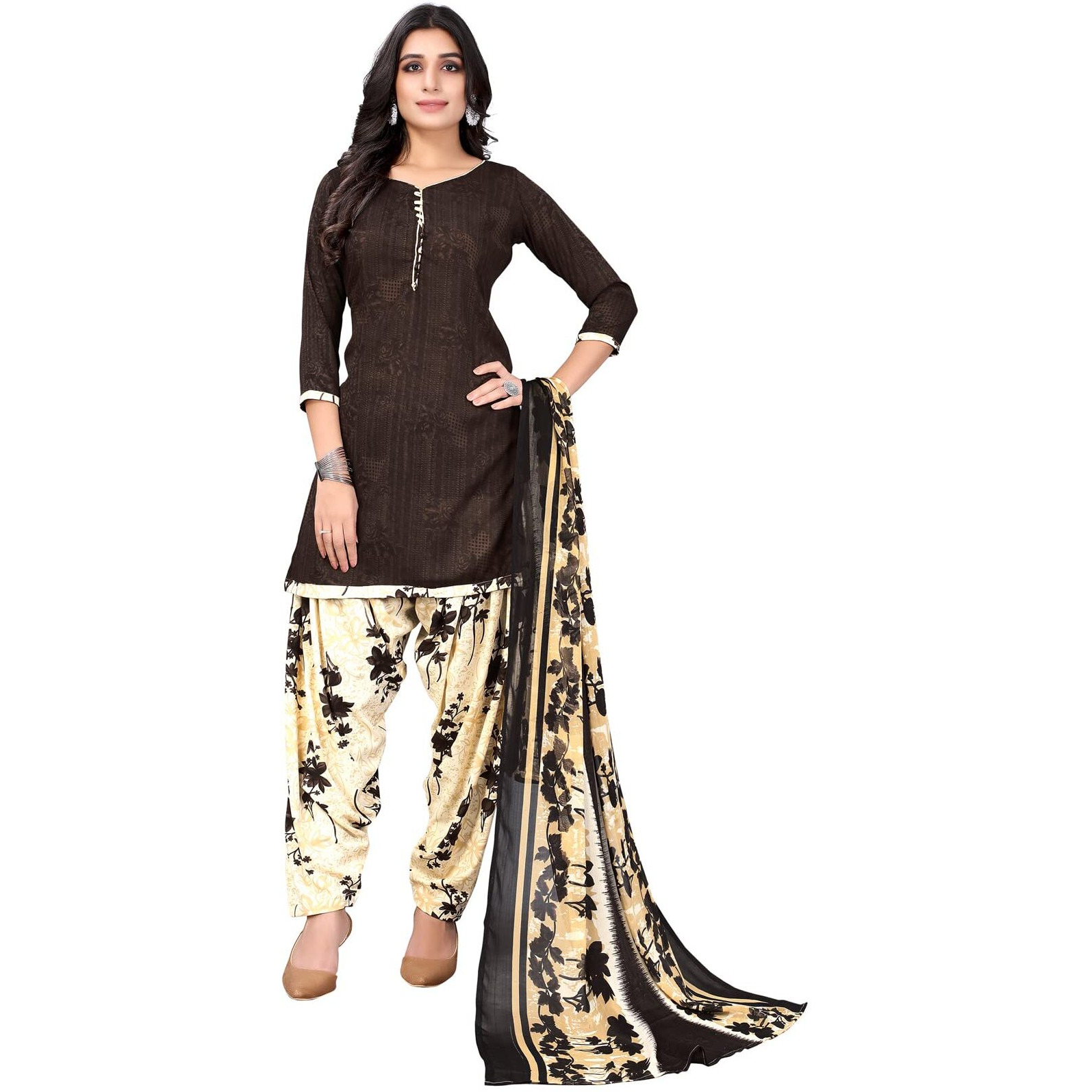 Satrani Women's Crepe Printed Unstitiched Dress Material(1122DN972_Dark Brown)