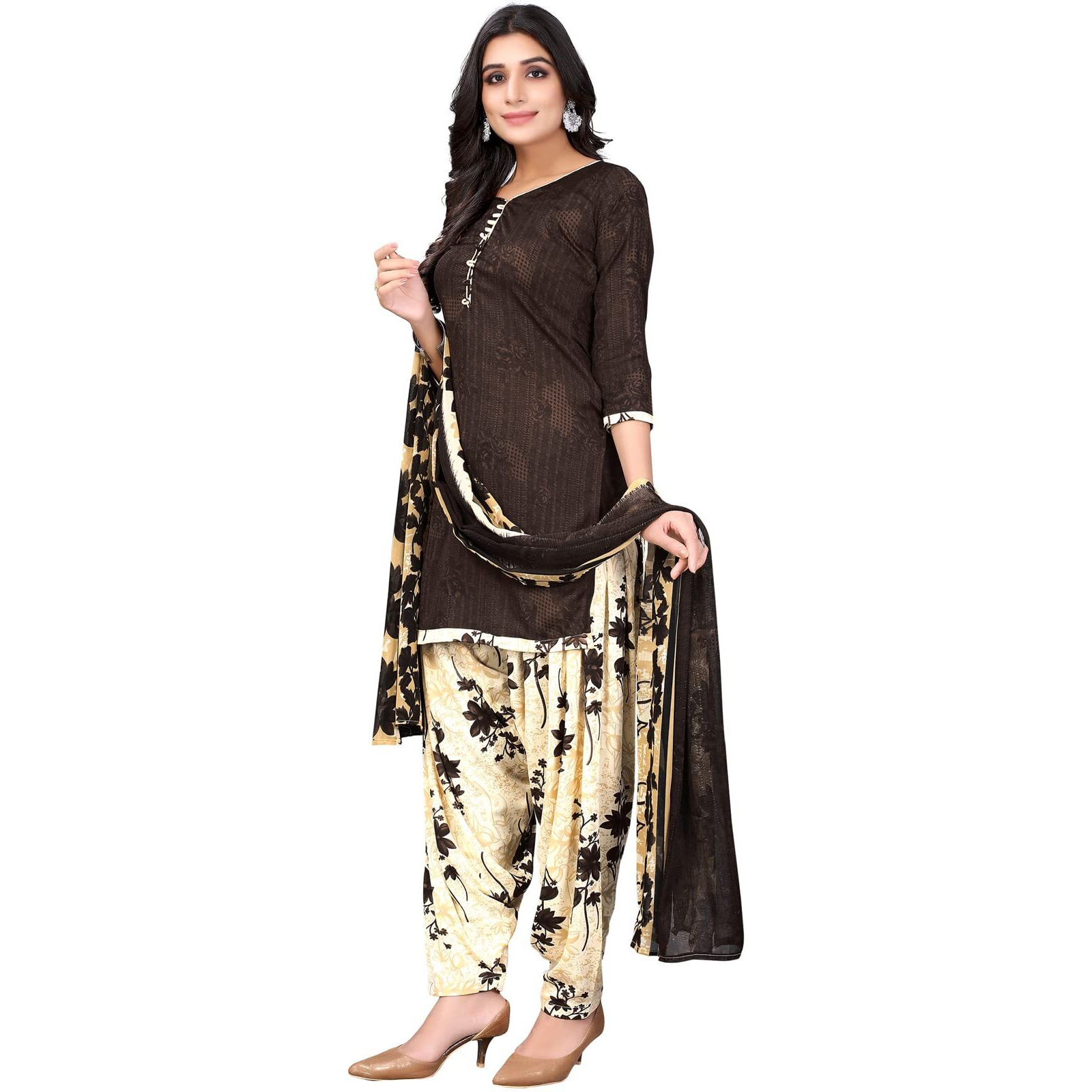 Satrani Women's Crepe Printed Unstitiched Dress Material(1122DN972_Dark Brown)