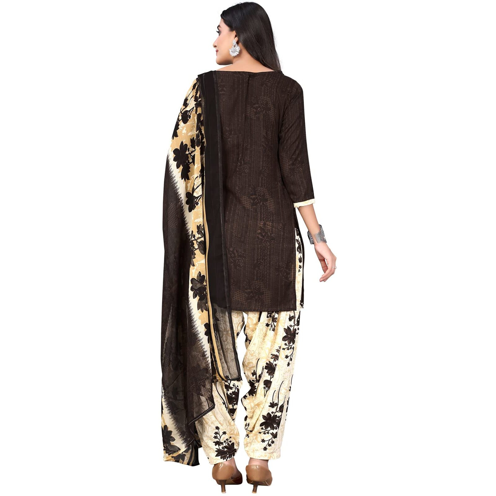 Satrani Women's Crepe Printed Unstitiched Dress Material(1122DN972_Dark Brown)