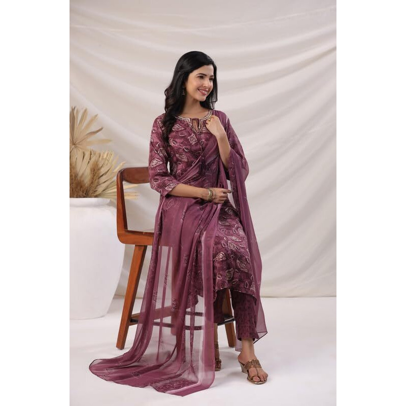 Anekha Women's Violet Viscose Blend Abstract Regular Kurta Set (ANC24ST00397-M)