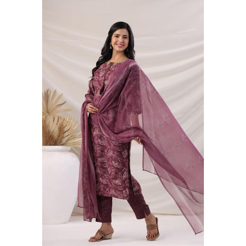 Anekha Women's Violet Viscose Blend Abstract Regular Kurta Set (ANC24ST00397-M)