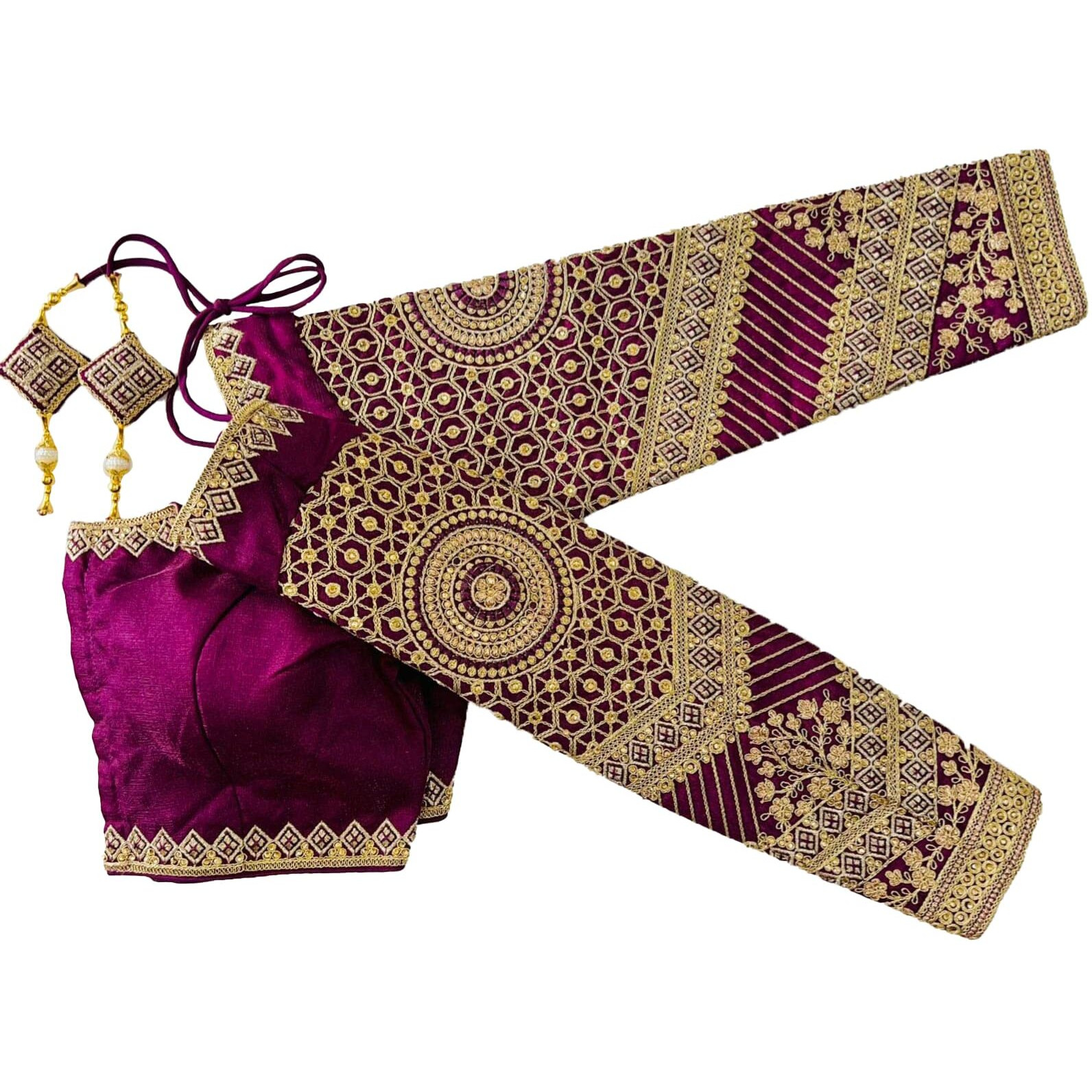 Vihu Fashion Women's Fancy Readymade Heavy Coding Embroidary Worked Full Sleeve Wine Saree Blouse(Vrinda Wine_38)