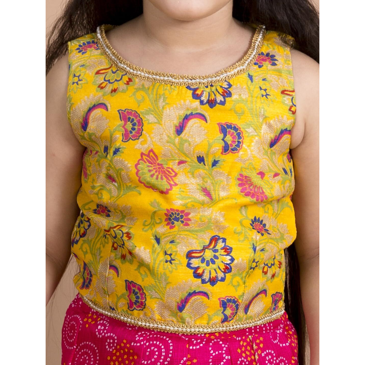 Pspeaches Girl's Cotton Kurta & Sharara (SHA-Magnta bandhej-8-10_Magenta