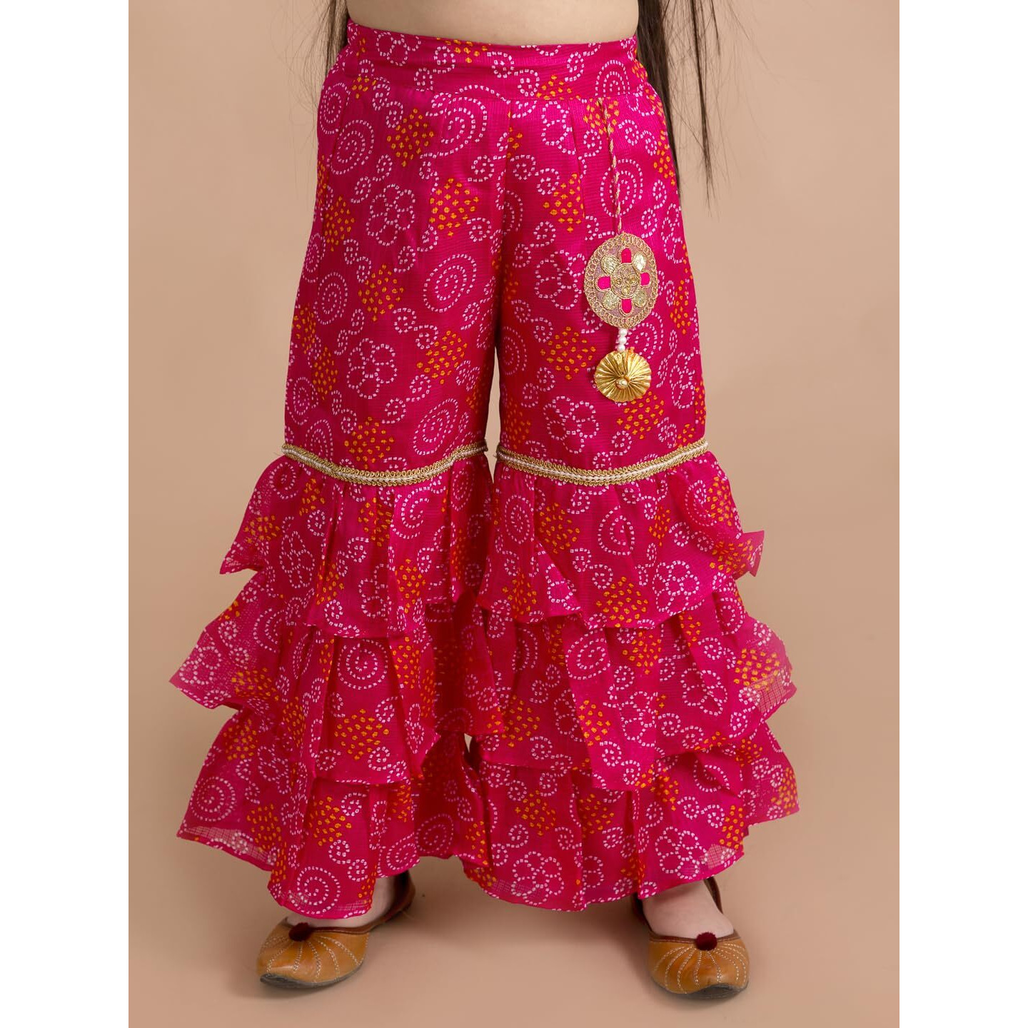 Pspeaches Girl's Cotton Kurta & Sharara (SHA-Magnta bandhej-8-10_Magenta
