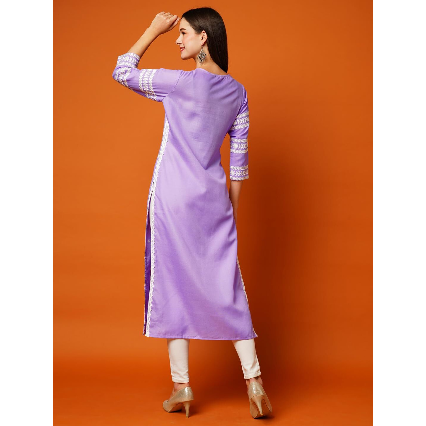 ANNI DESIGNER Women's Cotton Blend Chikankari Embroidered Straight Kurta (STHO-Purple-TNW_XXL_Purple_XX-Large)