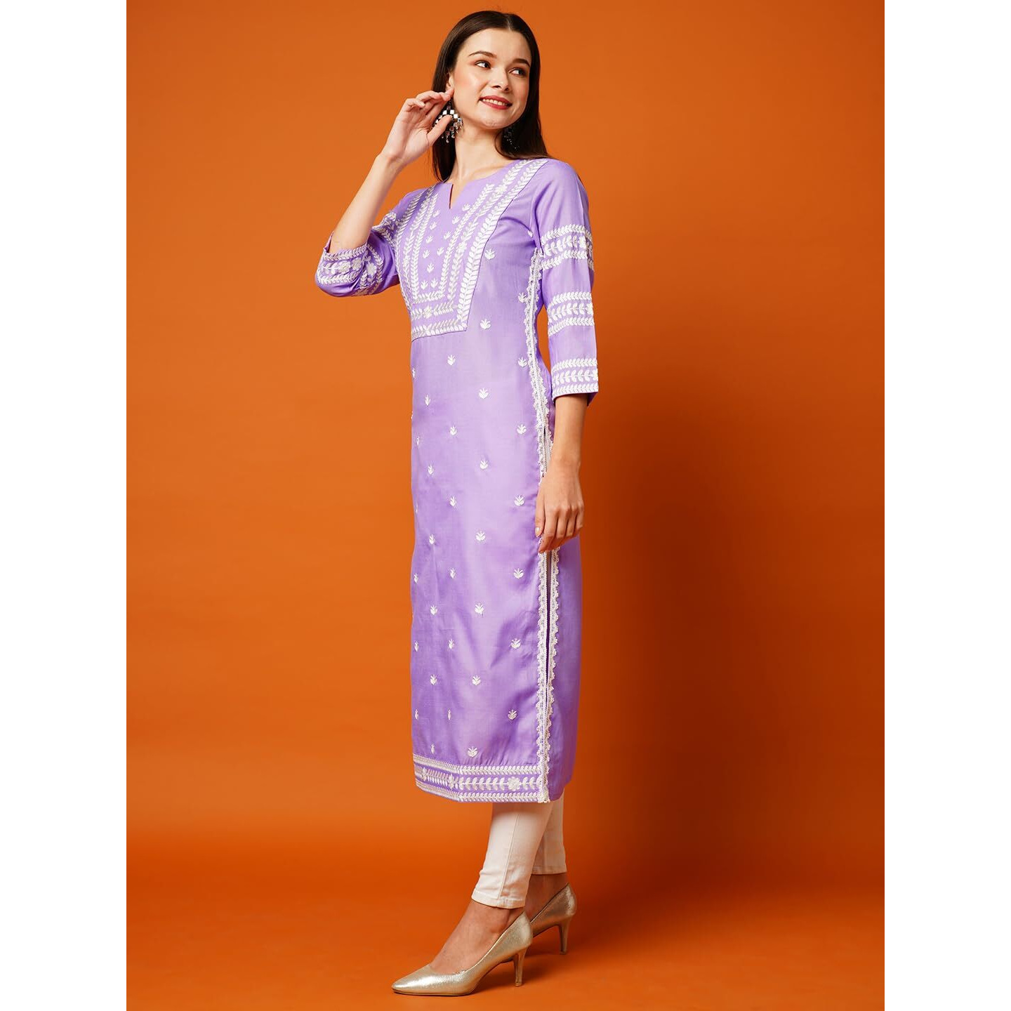 ANNI DESIGNER Women's Cotton Blend Chikankari Embroidered Straight Kurta (STHO-Purple-TNW_XXL_Purple_XX-Large)