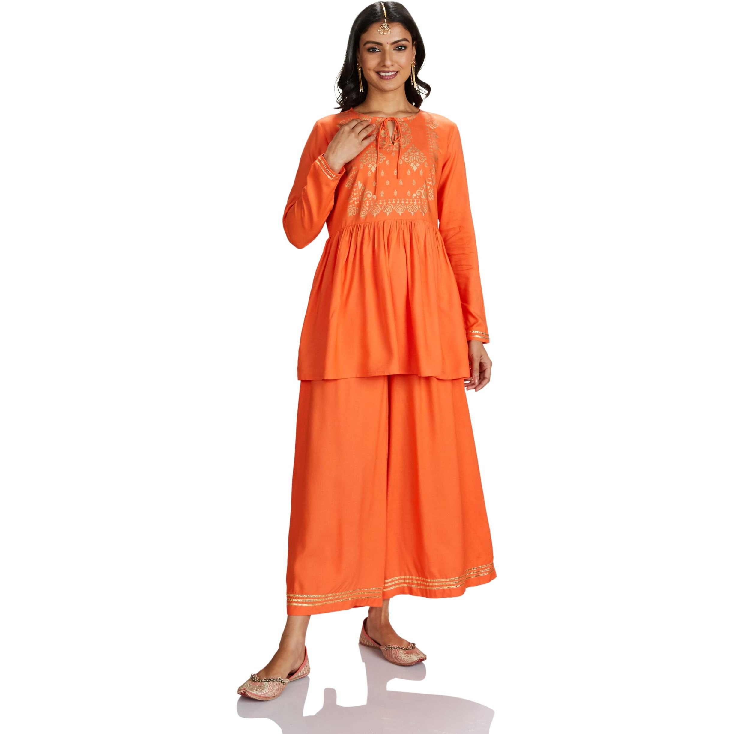 Amazon Brand - Myx Women's Rayon Salwar Suit (MYX-AW23-SKD-02_Rust Orange_M)