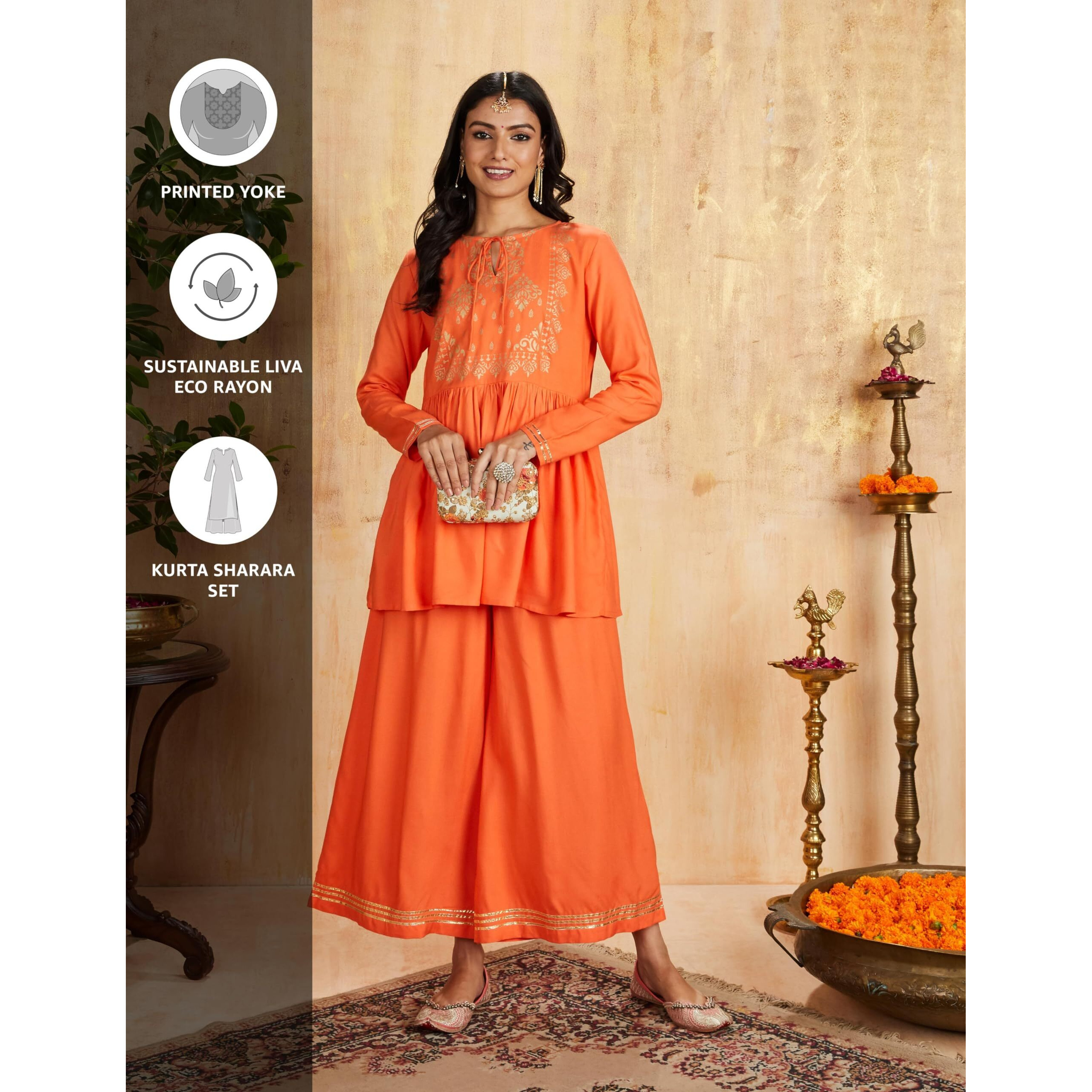 Amazon Brand - Myx Women's Rayon Salwar Suit (MYX-AW23-SKD-02_Rust Orange_M)