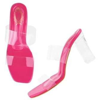 Shoetopia Stylish Trasparent Detailed Magenta Block Heels For Women & Girls /EU36