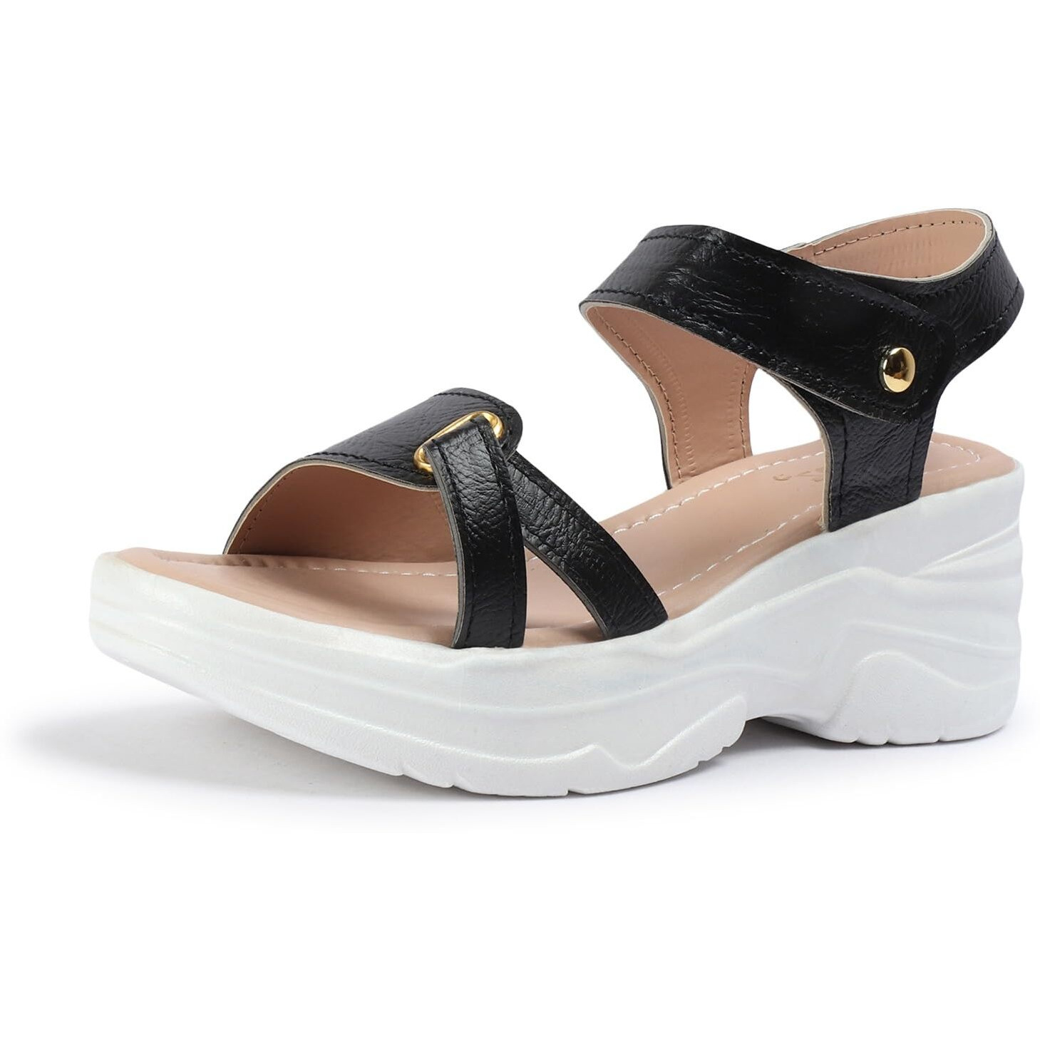Vendoz Women Casual Black Wedges Sandal