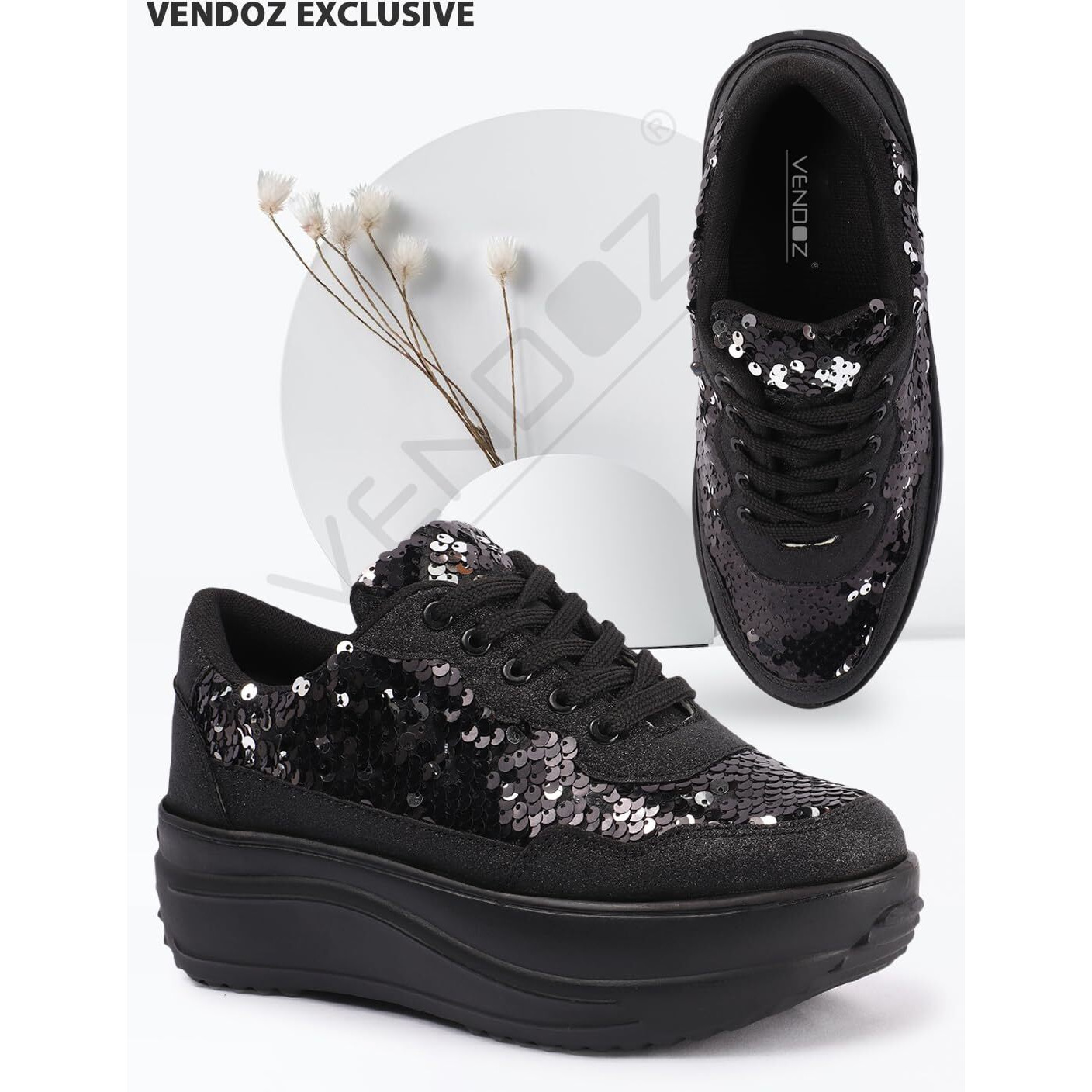 Vendoz Women Casual Party Sneakers for Women CNV4026BL-37 Black