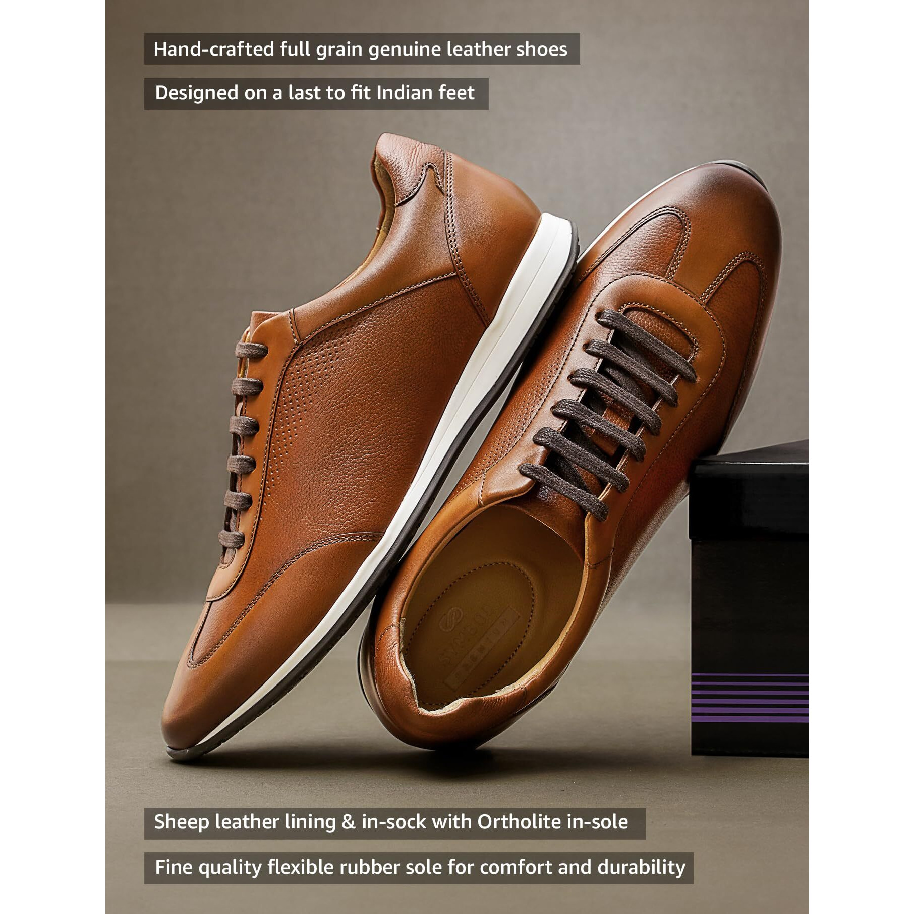 Symbol Premium Men's Smart Casual Tan Leather Sneakers_9 UK (SYP-M-CSH-SNK-01)