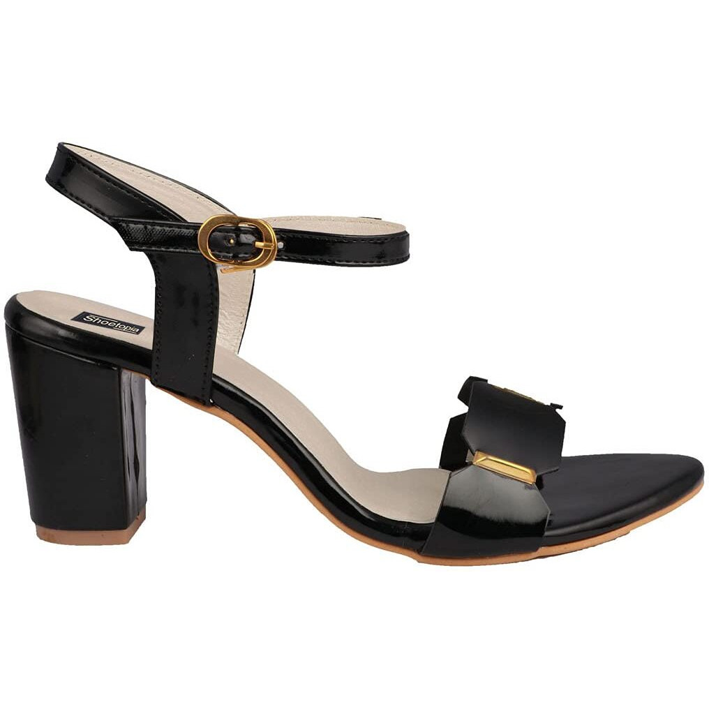 Shoetopia Womens/Girls Black Backstrap Solid Block Heels-EU37