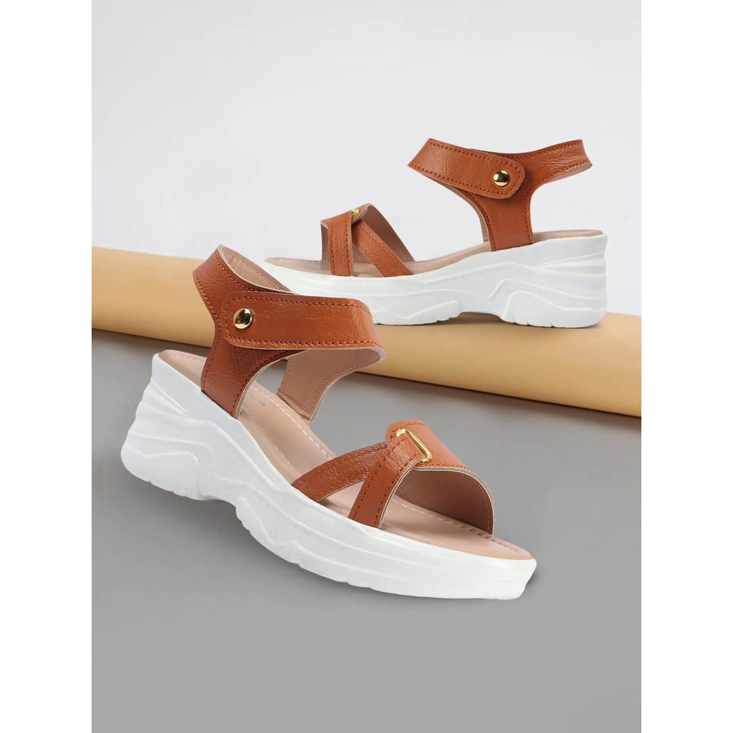 Vendoz Women Casual Tan Wedges Sandal