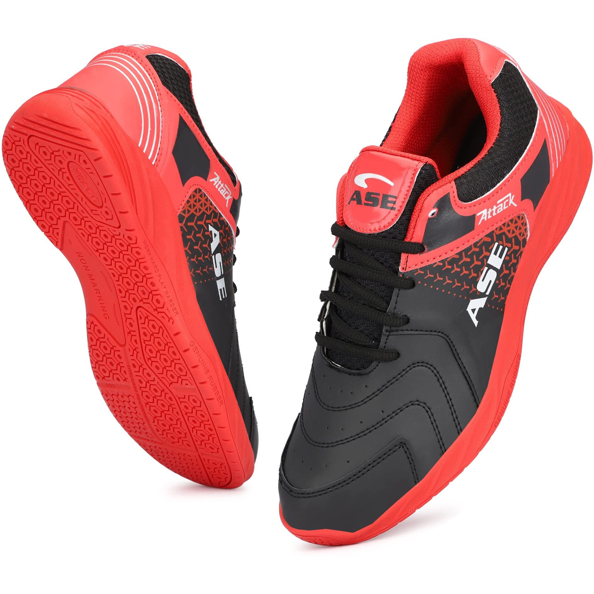 ASE 2.0 Badminton Shoes|Ideal for Badminton, Table Tennis, Volleyball 10 UK/IND Red (Attack_RED_10)