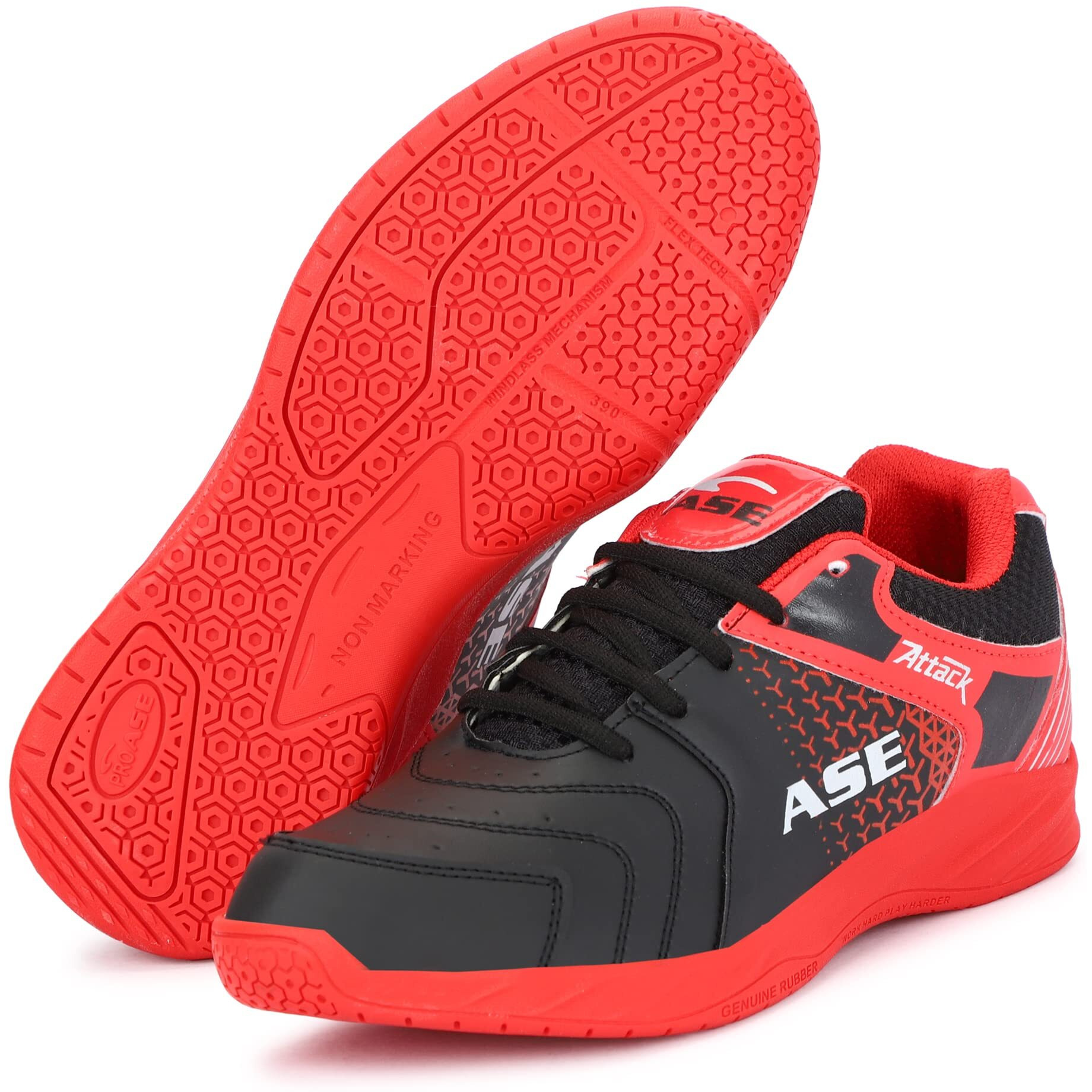 ASE 2.0 Badminton Shoes|Ideal for Badminton, Table Tennis, Volleyball 10 UK/IND Red (Attack_RED_10)