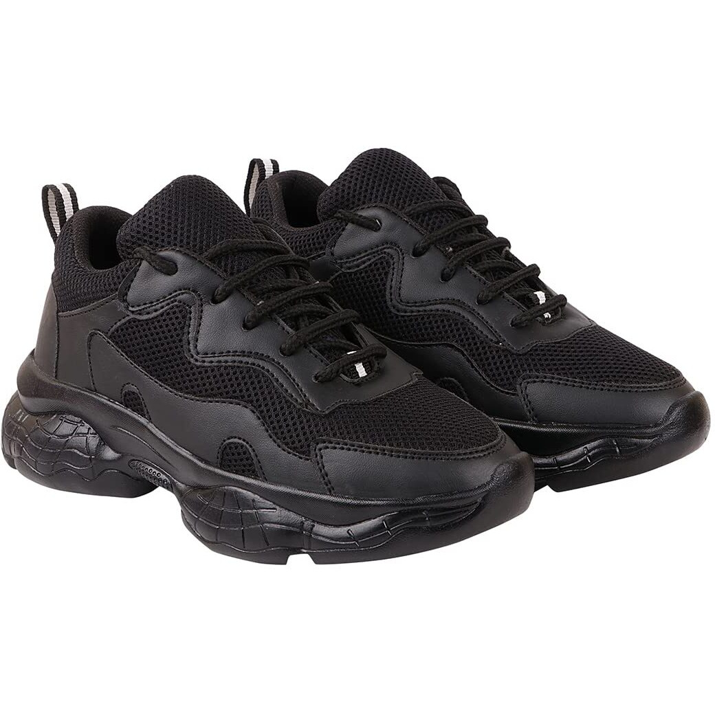 Shoetopia Women's Block Heel Sneakers Black (3 UK)