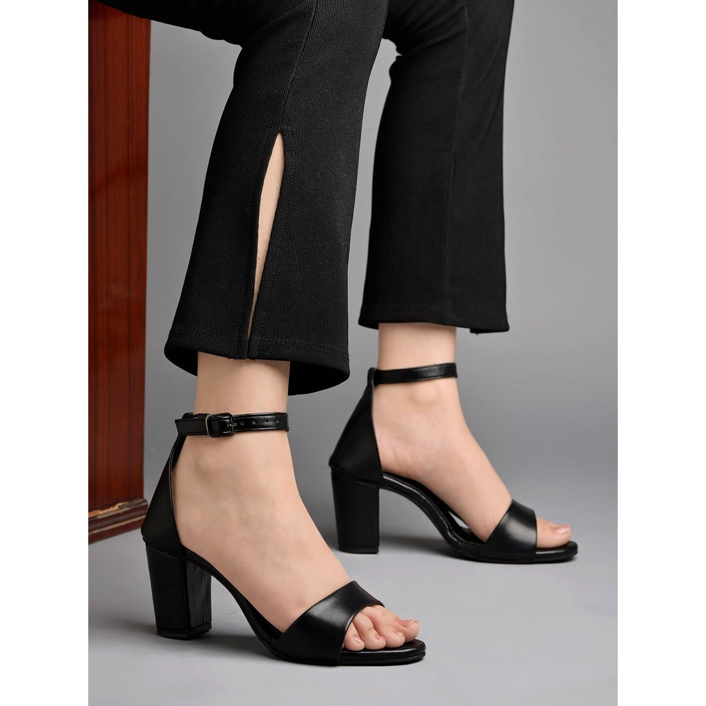 Shoetopia Stylish Ankle Strap Black Block Heeled Sandals For Women & Girls /UK5