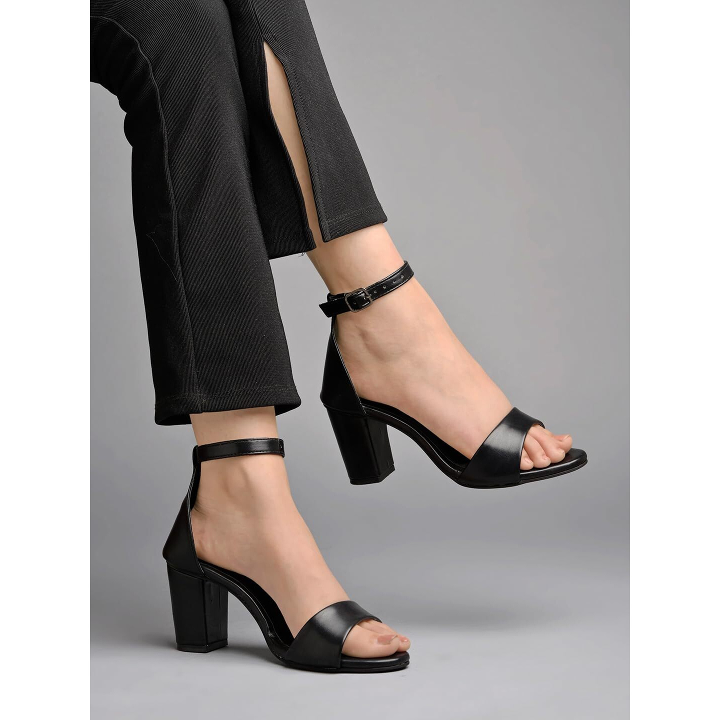 Shoetopia Stylish Ankle Strap Black Block Heeled Sandals For Women & Girls /UK5