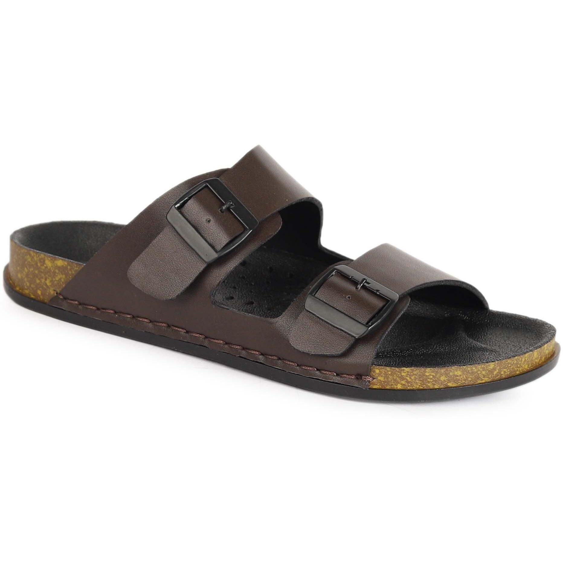 AADI Men's Brown Synthetic Leather Lightweight Comfortable Indoor Outdoor Daily Use Casual Slides/Slippers/Sandals
