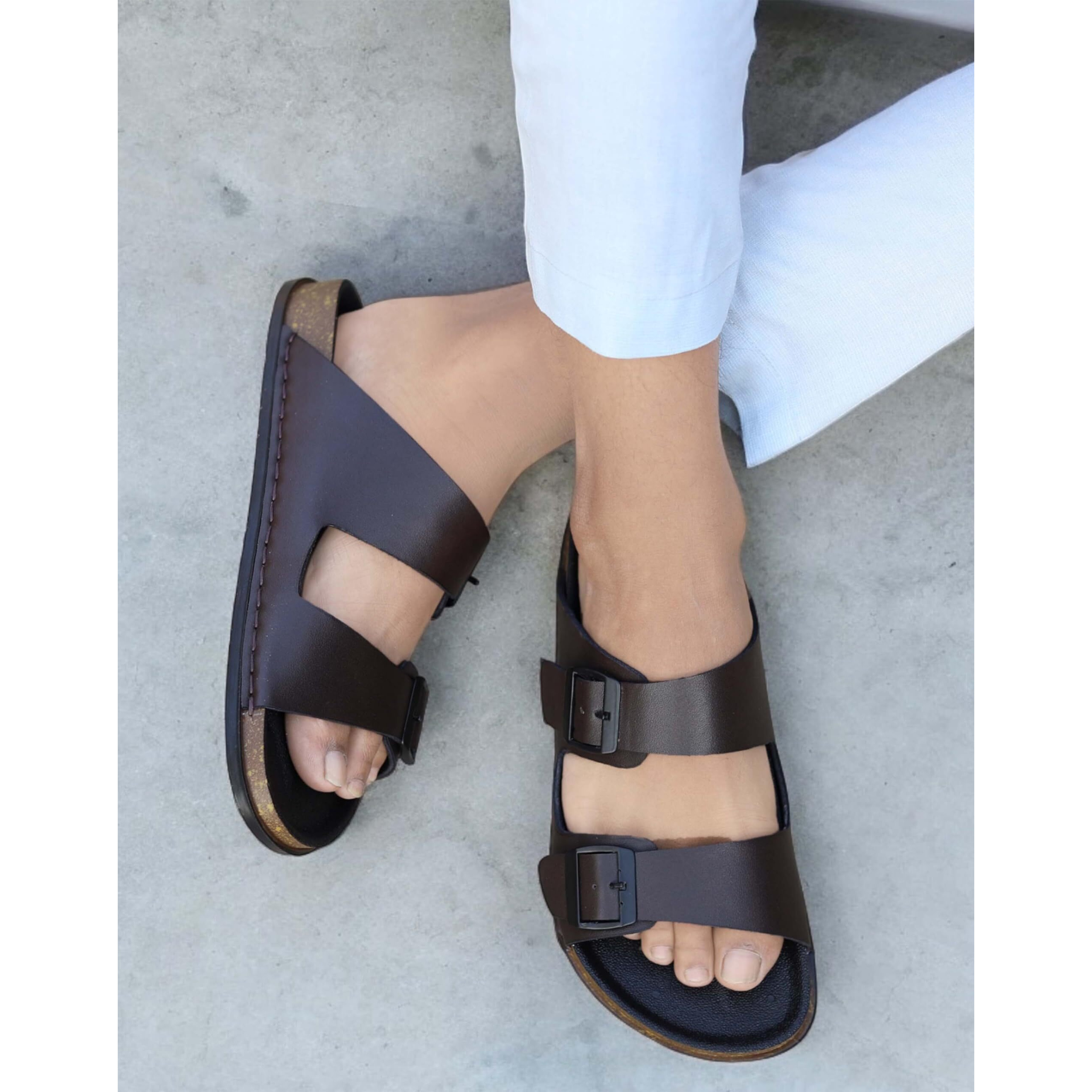 AADI Men's Brown Synthetic Leather Lightweight Comfortable Indoor Outdoor Daily Use Casual Slides/Slippers/Sandals