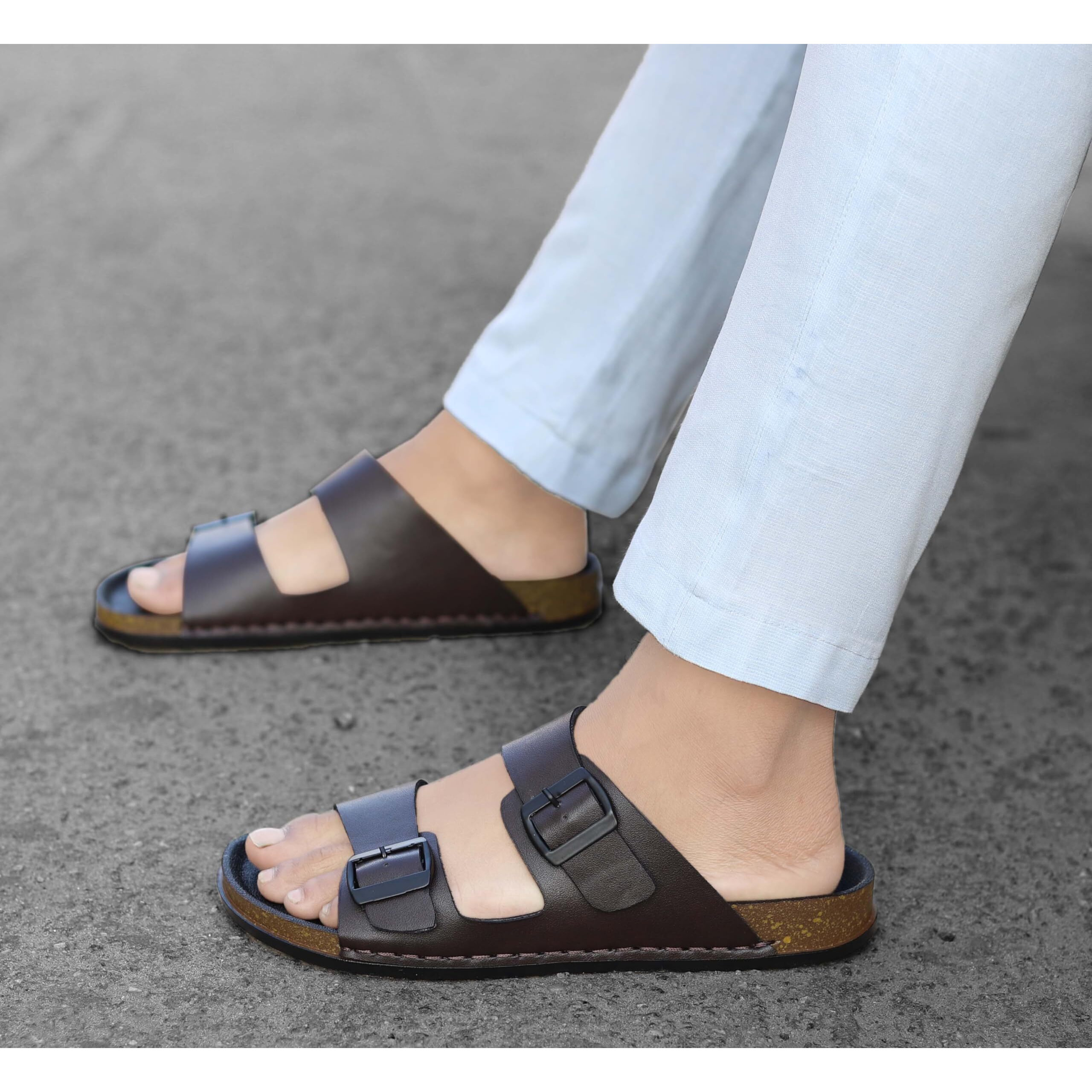 AADI Men's Brown Synthetic Leather Lightweight Comfortable Indoor Outdoor Daily Use Casual Slides/Slippers/Sandals
