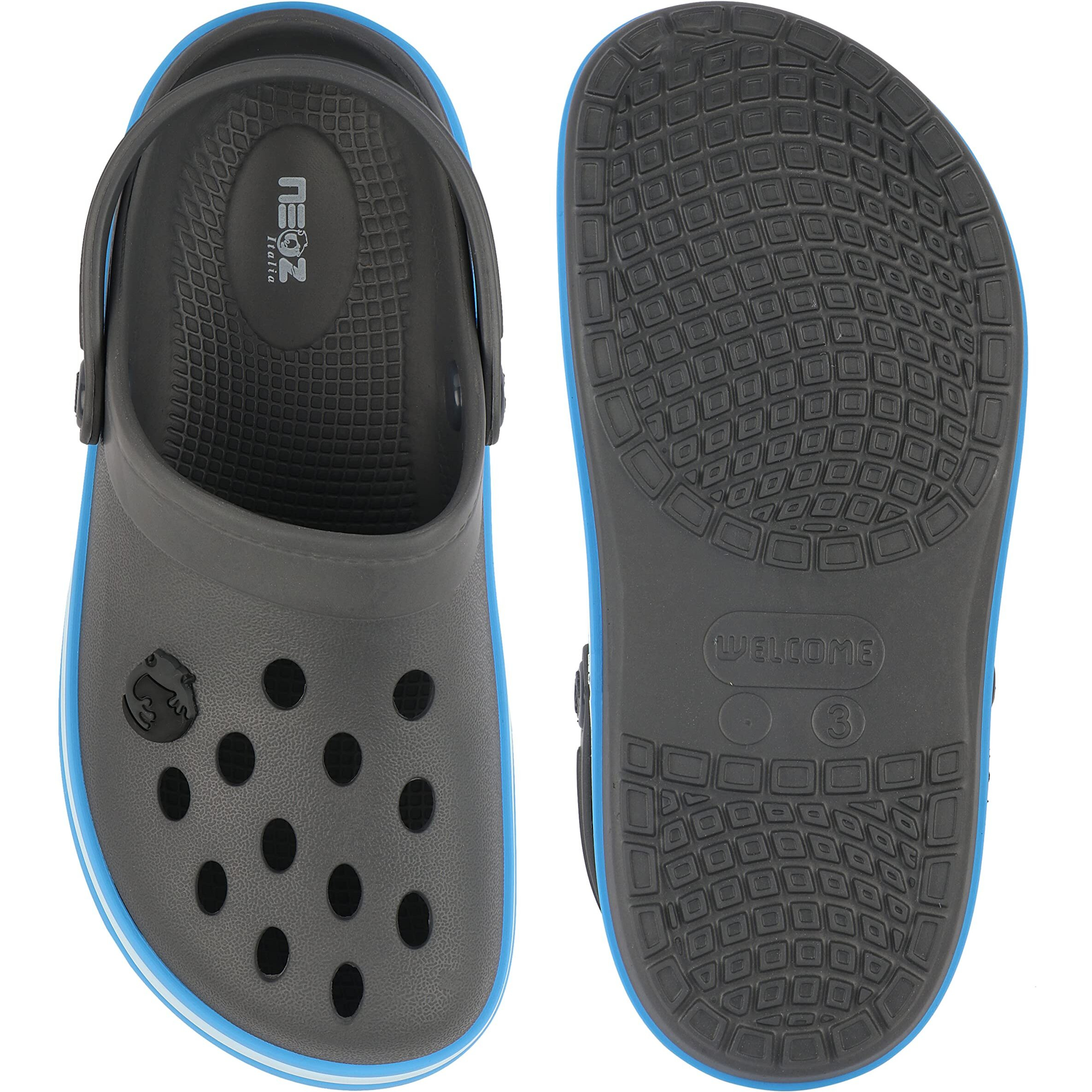 Neoz Casual Slingback Clogs for Kids with Soft Sole | Slip-On Breathable, Lightweight | Comfortable & Durable | Stylish Indoor & Outdoor Sandals Clogs for Kids, K-BEACH-CARBON-SKY_1