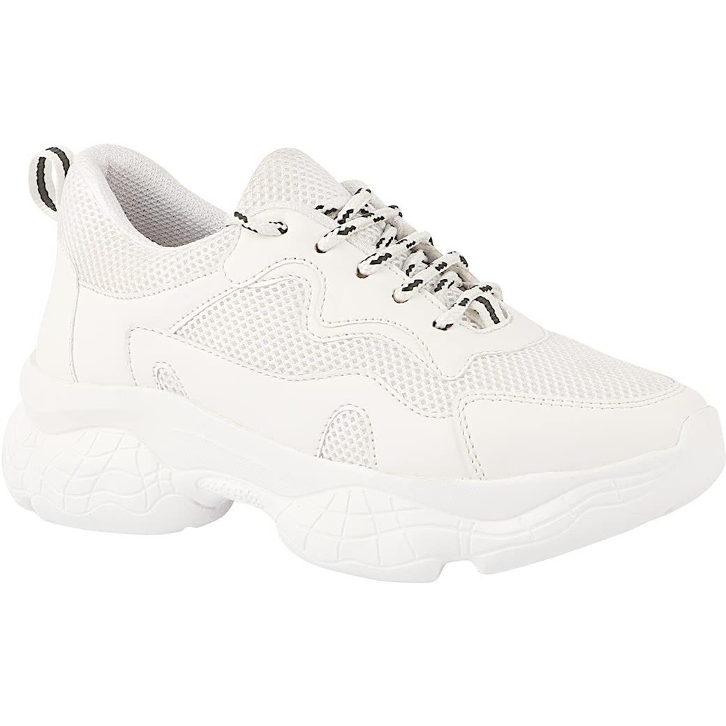 Shoetopia Women's Block Heel Sneakers White (4 UK)