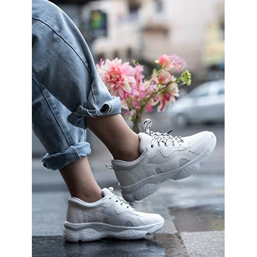 Shoetopia Women's Block Heel Sneakers White (4 UK)