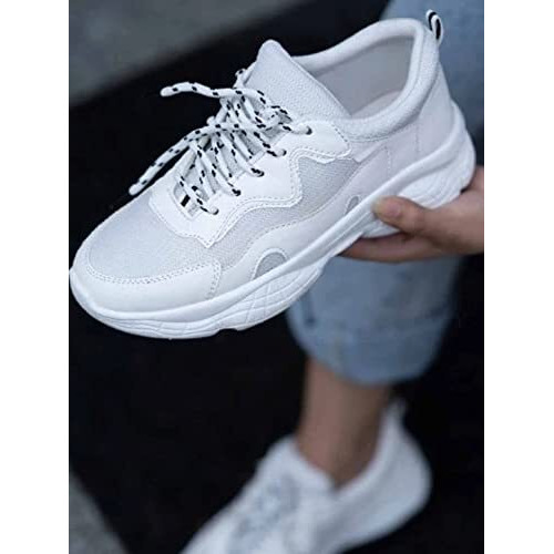 Shoetopia Women's Block Heel Sneakers White (4 UK)