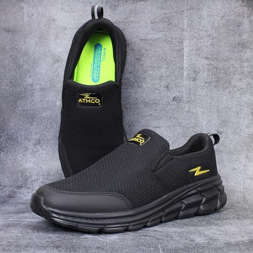 ATHCO Men's Oxyflo Black Golden Running Shoes_09 UK (ATHST-55)
