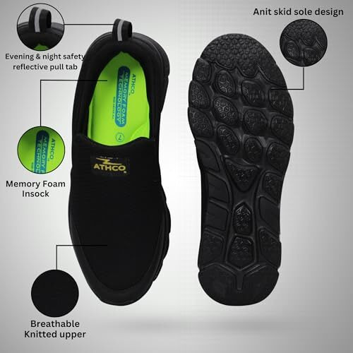 ATHCO Men's Oxyflo Black Golden Running Shoes_09 UK (ATHST-55)