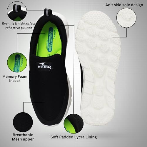 ATHCO Men's Oxyflo Black White Running Shoes_08 UK (ATHST-55)