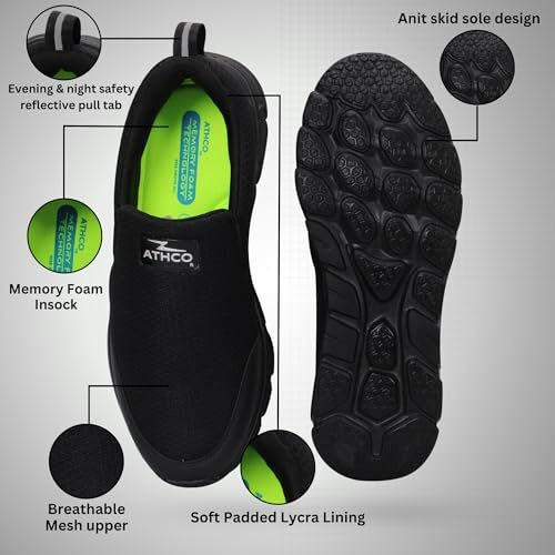 ATHCO Men's Oxyflo Black Silver Running Shoes_06 UK (ATHST-55)